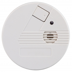 Closeup of a smoke detector over a white background